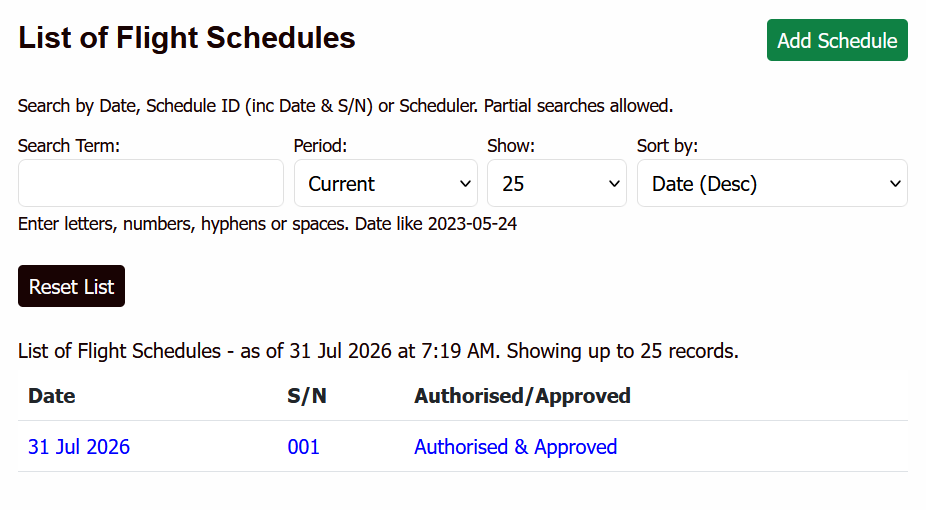 Schedules List